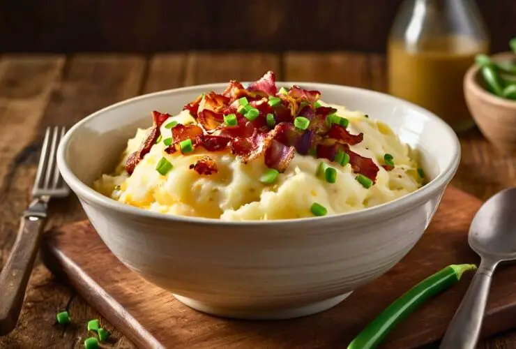 a bowl of mashed potatoes and bacon