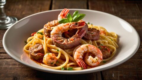 Calabrian Steak and Shrimp Bucatini Recipe