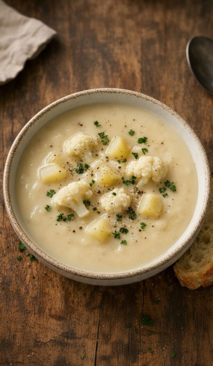 Creamy soup with cauliflower and potatoes