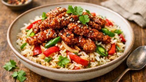 Crispy Chilli Beef Rice Recipe