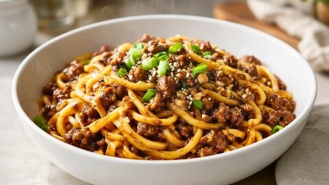 Mongolian Ground Beef Noodles Recipe