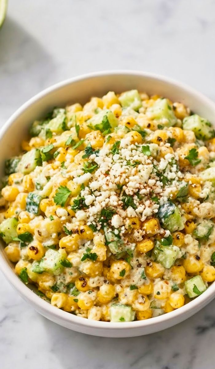 Creamy corn and cucumber salad