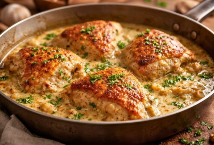 Bobby Flay Chicken Thighs with Creamy Garlic Sauce Recipe