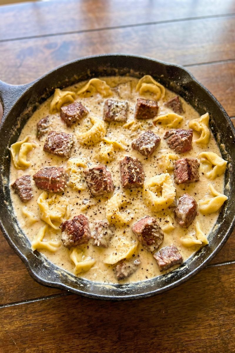 Cracked Garlic Steak Tortellini Creamy Skillet Recipe