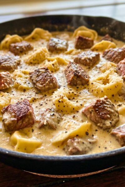 Cracked Garlic Steak Tortellini Creamy Skillet Recipe