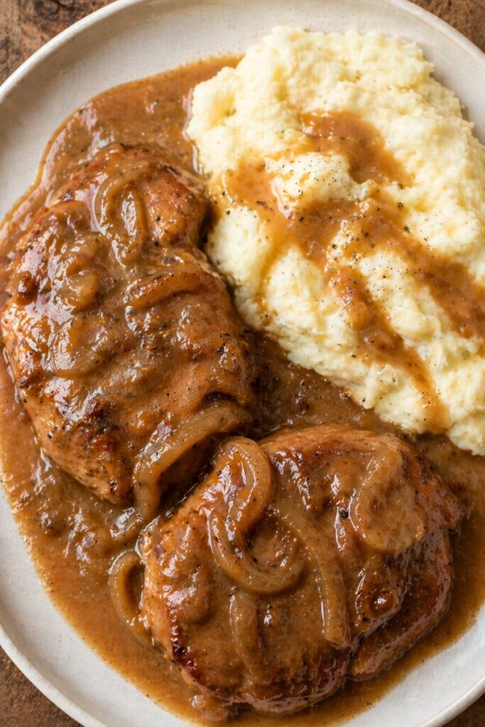 Crockpot Gravy Smothered Pork Chops Recipe